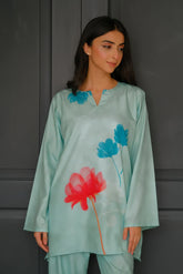 Avel - Contemporary Short Shirt with blue Prints and designers Trousers